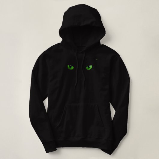 Cool Halloween cat faceogen groen op zwart shirt (Design voorkant)