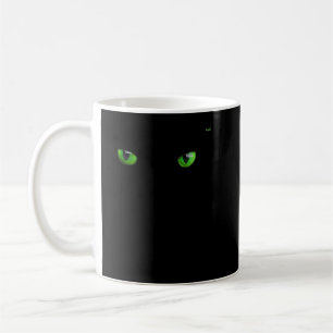 Cool Halloween cat faceogen groen op zwart shirt Koffiemok