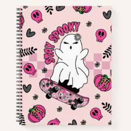 Cool Halloween Ghost op Skateboard Pink Notitieboek
