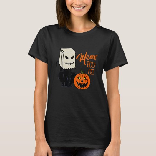 Cool Halloween Meow Boo Boo Cat Illustration Graph T-shirt (Voorkant)