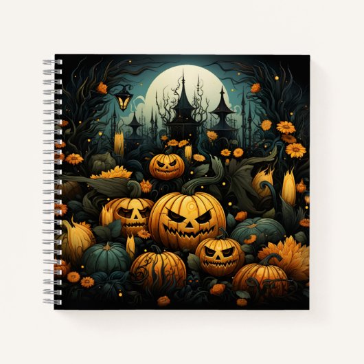 Cool Halloween Naadloze Patroon Geweldige Pompoene Notitieboek (Voorkant)
