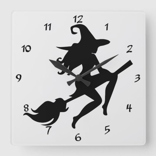 Cool Halloween Witch Riding haar Broom Silhouette Vierkante Klok (Voorkant)