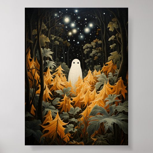 Cool Halloween witte geest in mooi bos Poster (Voorkant)