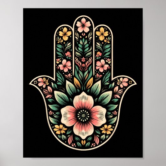 Cool Hamsa Khamsa Symbol In Floral Art Style Chris Poster (Voorkant)