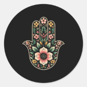Cool Hamsa Khamsa Symbol In Floral Art Style Chris Ronde Sticker (Voorkant)