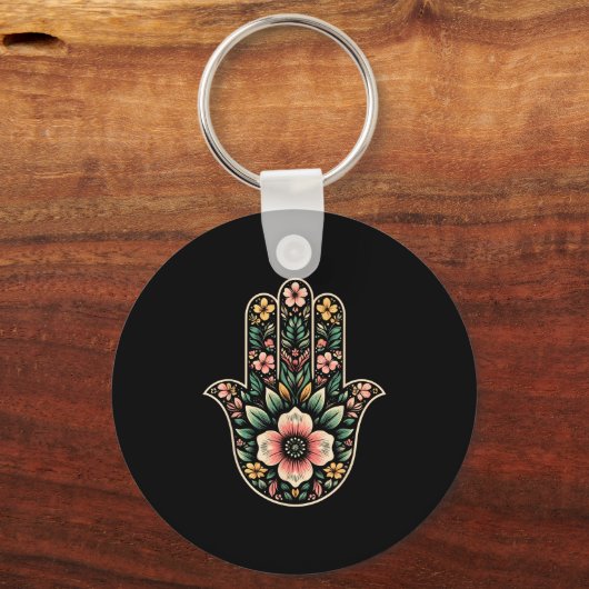 Cool Hamsa Khamsa Symbol In Floral Art Style Chris Sleutelhanger (Voorkant)