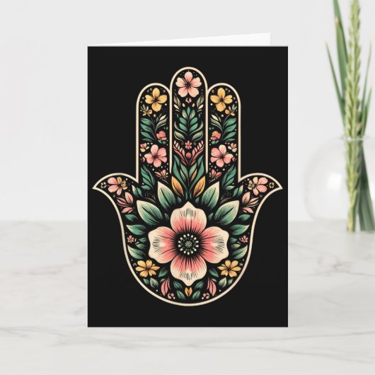 Cool Hamsa Khamsa-symbool in bloemrijke kunststijl Kaart (Voorkant)