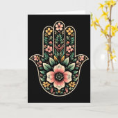 Cool Hamsa Khamsa-symbool in bloemrijke kunststijl Kaart (Gele Bloem)