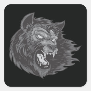 Cool Hand Drawn Ware Wolf Head Illustratie Vierkante Sticker