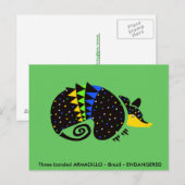 Cool handgetekende ARMADILLO -Dierenvriend -Groen Briefkaart (Voorkant / Achterkant)