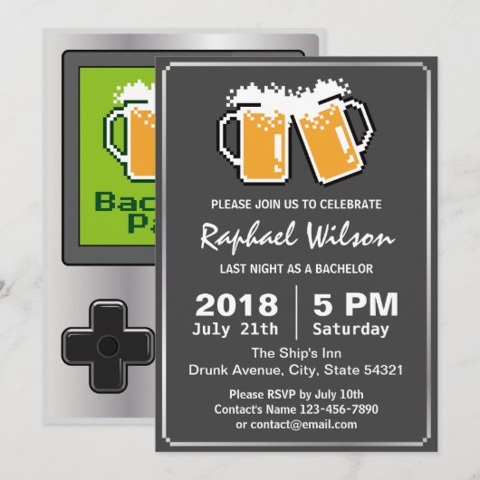 Cool Handheld Game Bier Bachelor Feest Kaart (Voorkant / Achterkant)