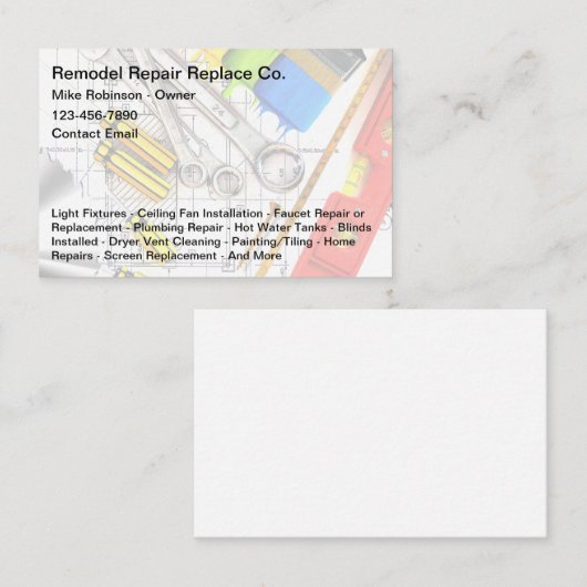 Cool Handyman Construction Remodelling Visitekaartje (Voorkant / Achterkant)