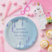 Cool Happy Birthday Glitter Druppelt Blauw Metalli Papieren Bordje (Feest)