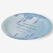Cool Happy Birthday Glitter Druppelt Blauw Metalli Papieren Bordje (Gekanteld)