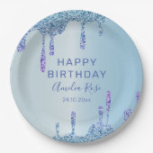 Cool Happy Birthday Glitter Druppelt Blauw Metalli Papieren Bordje (Voorkant)