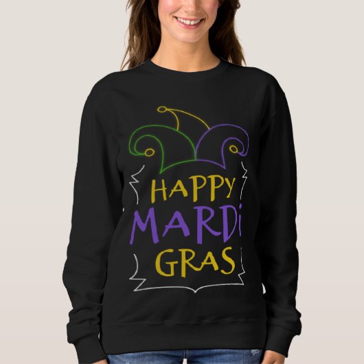 Cool Happy Mardi Gras Clown Hat Carnival Celebrati Trui (Voorkant)