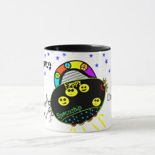 Cool Happy Peace Ruimteschip Personaliseer NAAM Mok (Midden)