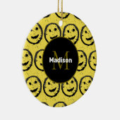 Cool Happy Smiling face pattern yellow Monogram Keramisch Ornament (Rechts)