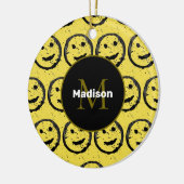 Cool Happy Smiling face pattern yellow Monogram Keramisch Ornament (Links)