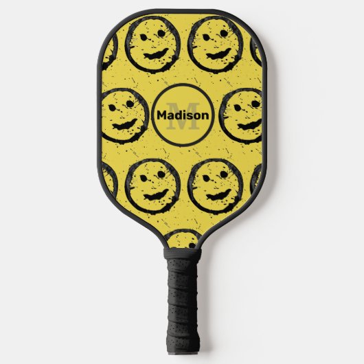 Cool Happy Smilling gele Monogram gezichtspatroon Pickleball Paddle (Voorkant)