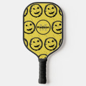 Cool Happy Smilling gele Monogram gezichtspatroon Pickleball Paddle (Achterkant)