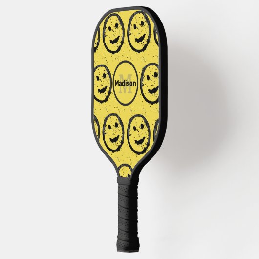 Cool Happy Smilling gele Monogram gezichtspatroon Pickleball Paddle (Links)