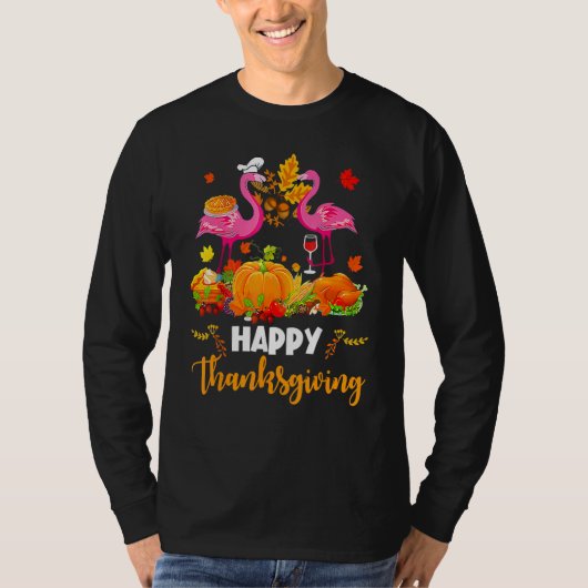 Cool Happy Thanksgiving Flamingo Drinking Wine T-shirt (Voorkant)