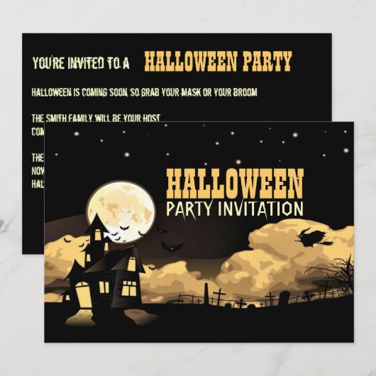 Cool Haunted Castle Moon Halloween Fun Party Kaart (Voorkant / Achterkant)