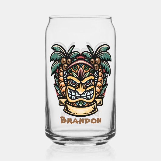Cool Hawaii tiki party naam toevoegen Blikvorm Glas (Achterkant)