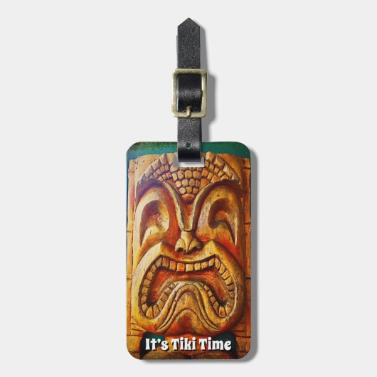 Cool  Hawaii Tiki Time Face Fun Typografie Bagagelabel (Voorkant verticaal)