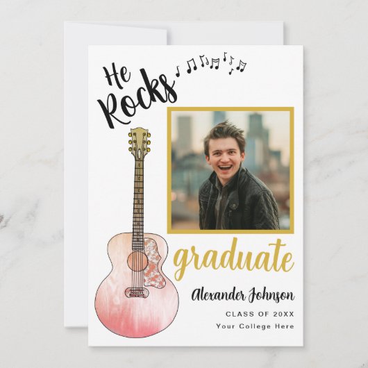 Cool He Rocks Afstuderen foto Modern Gold Aankondiging (Voorkant)
