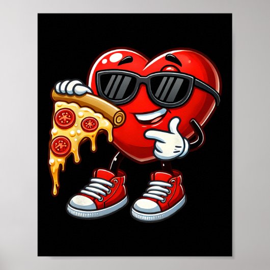 Cool Heart Eating Pizza Valentijn Grappig Kinder F Poster (Voorkant)