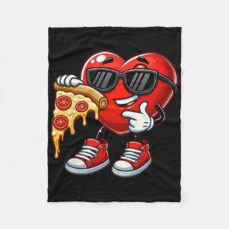 Cool Heart Eating Pizza Valentine Funny Kids Febru Fleece Deken