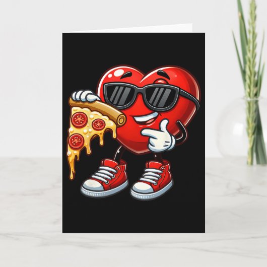 Cool Heart Eating Pizza Valentine Funny Kids Febru Kaart (Voorkant)