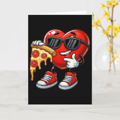 Cool Heart Eating Pizza Valentine Funny Kids Febru Kaart (Gele Bloem)