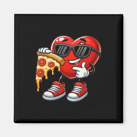 Cool Heart Eating Pizza Valentine Funny Kids Febru Magneet (Voorkant)