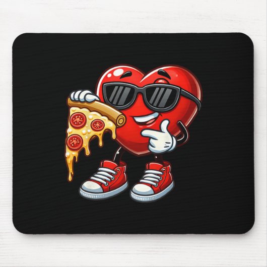 Cool Heart Eating Pizza Valentine Funny Kids Febru Muismat (Voorkant)