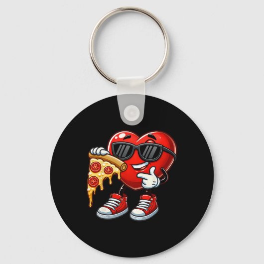 Cool Heart Eating Pizza Valentine Funny Kids Febru Sleutelhanger (Voorkant)