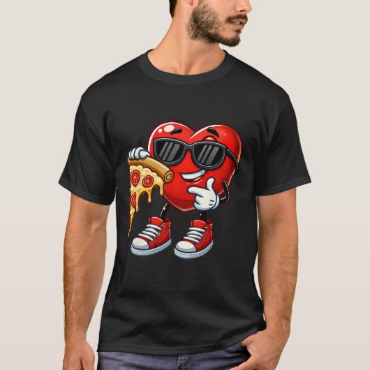 Cool Heart Eating Pizza Valentine Funny Kids Febru T-shirt (Voorkant)