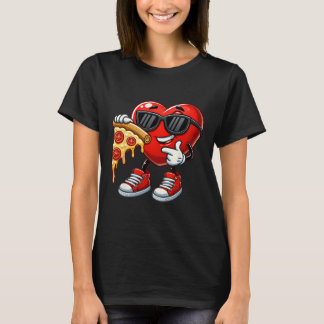 Cool Heart Eating Pizza Valentine Funny Kids Febru T-shirt