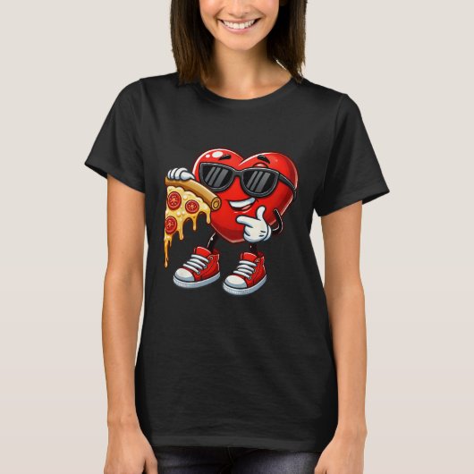 Cool Heart Eating Pizza Valentine Funny Kids Febru T-shirt (Voorkant)