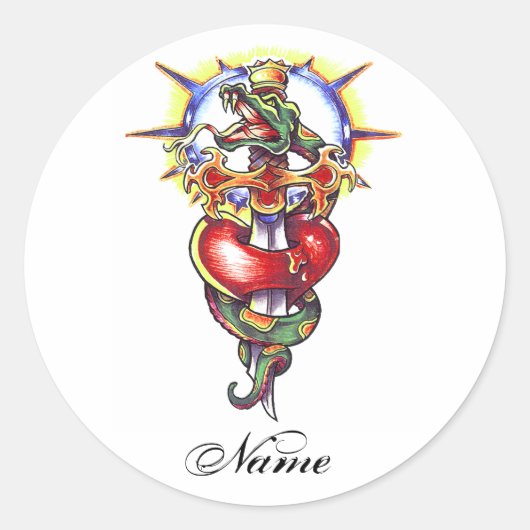 Cool Heart Sword en Snake tattoo sticker (Voorkant)