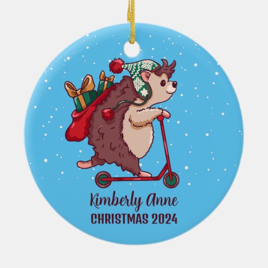 Cool Hedégel met Kerstmis Snowy Winter Holiday Keramisch Ornament (Achterkant)