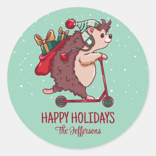 Cool Hedégel met Kerstmis Snowy Winter Holiday Ronde Sticker (Voorkant)