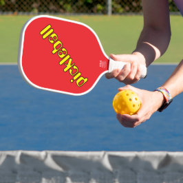 Cool Heldergele diagonale tekst op sportief rood Pickleball Paddle