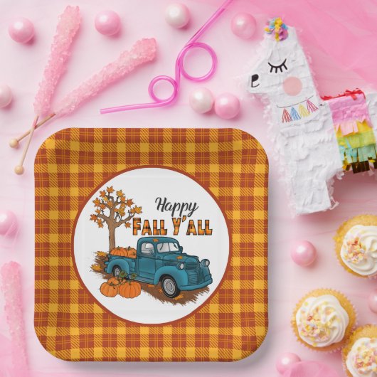 Cool Herfst plaid Seizoensgebonden vrachtwagenpart Papieren Bordje (Feest)