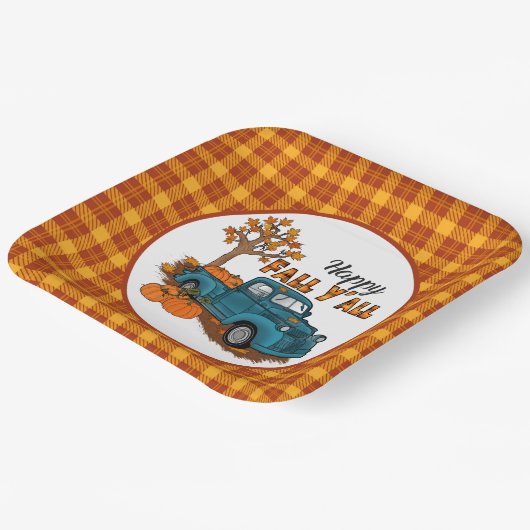 Cool Herfst plaid Seizoensgebonden vrachtwagenpart Papieren Bordje (Gebogen)