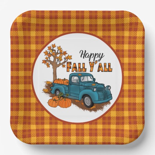 Cool Herfst plaid Seizoensgebonden vrachtwagenpart Papieren Bordje (Voorkant)