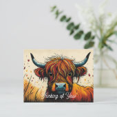 Cool Highland Koe Face Close Up Denken aan jou Briefkaart (Staand voorkant)