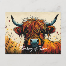 Cool Highland Koe Face Close Up Denken aan jou Briefkaart